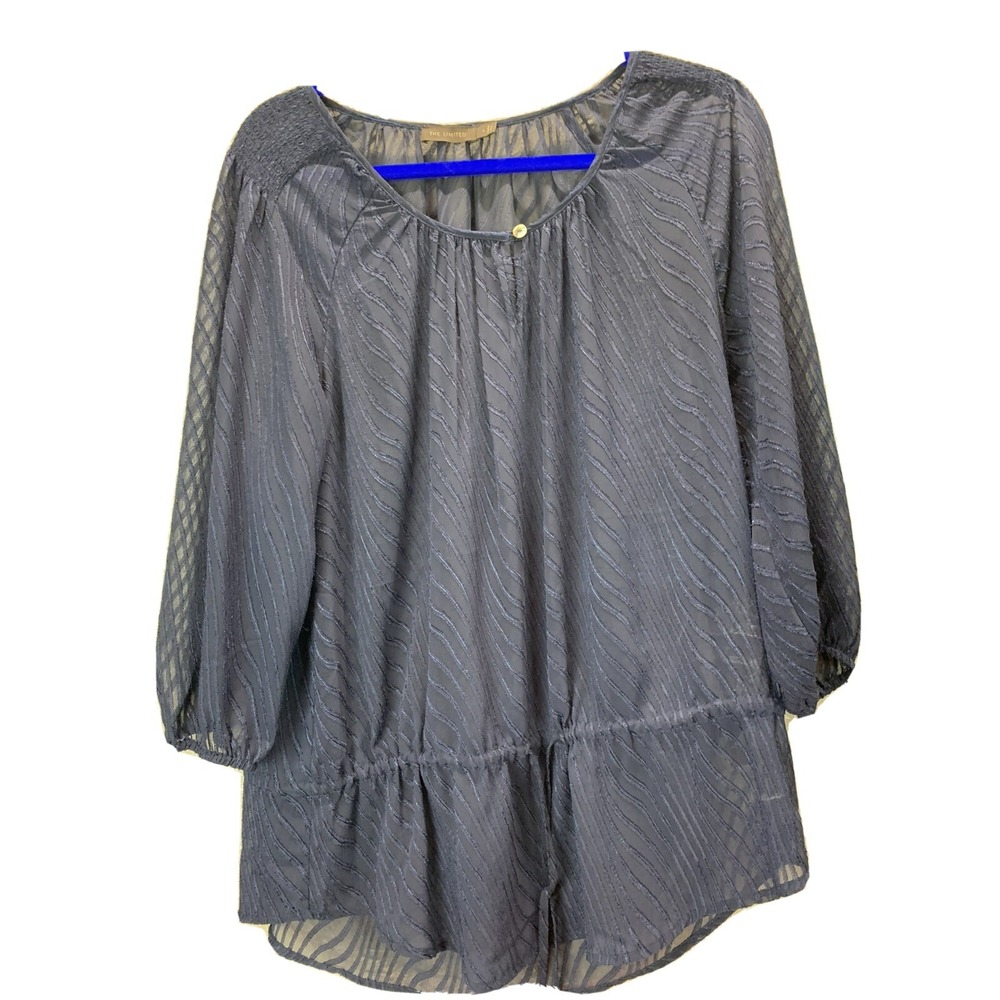 The Limited Blue Sheer Shirt Top Blouse Tie Waist Womens Size Large